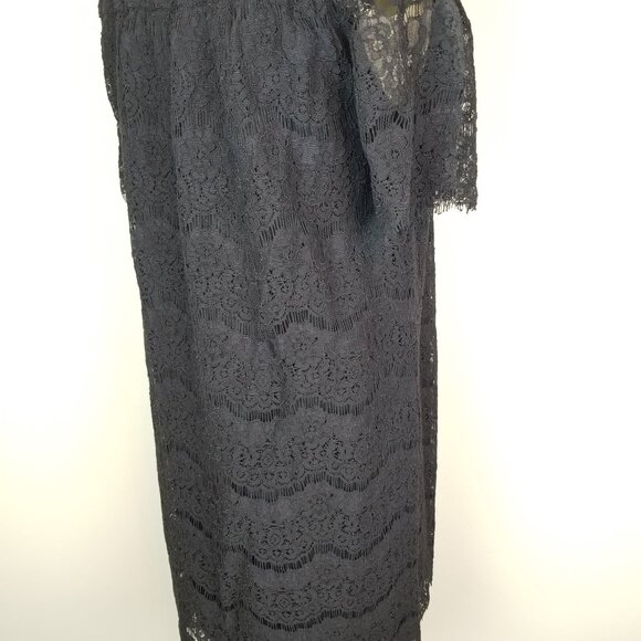 Monteau Black Eyelash Lace Off the Shoulder Shift Dress * Women's Size Medium - Picture 9 of 11